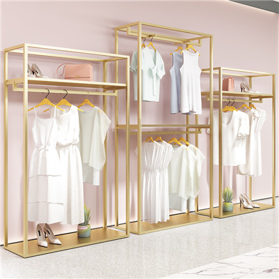 Clothes shop gold display rack shelf (6)