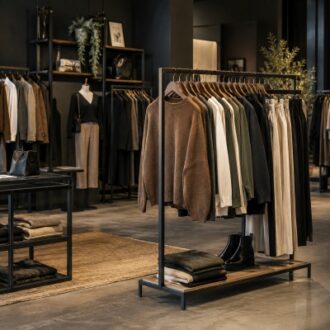 Metal clothing display racks for fashion stores, retail chains and shopfitting projects