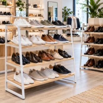 Multi-tier shoe display racks for footwear stores, wholesalers and retail fixture projects
