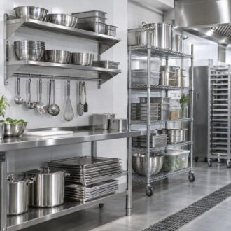 Stainless steel kitchen racks and commercial storage shelving for foodservice equipment projects