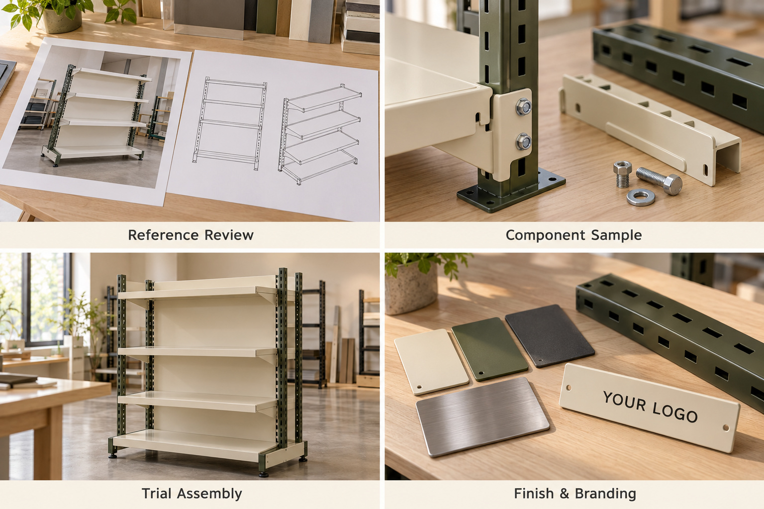 Rack reference drawings, connection samples, trial assembly and branding options.